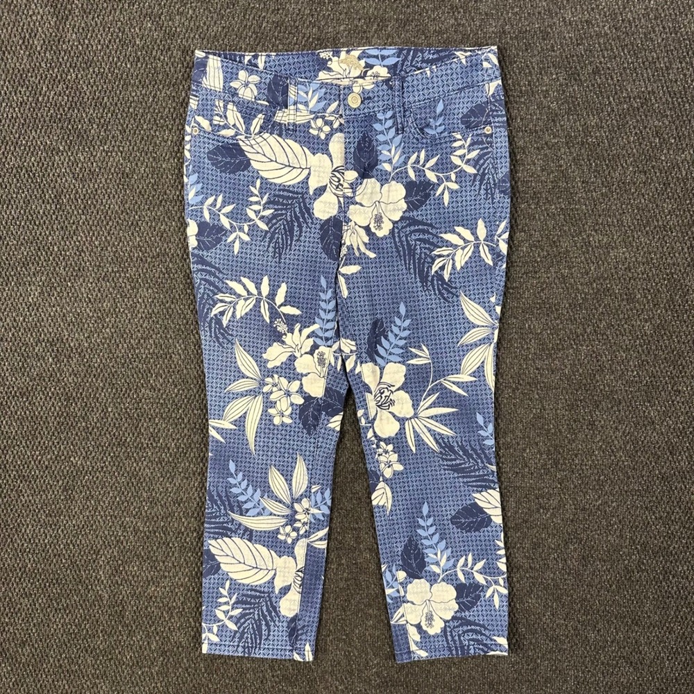 Tommy Bahama Denim Crop Pants Womens 8 (30x23) Floral Tropical Island Navy Wash